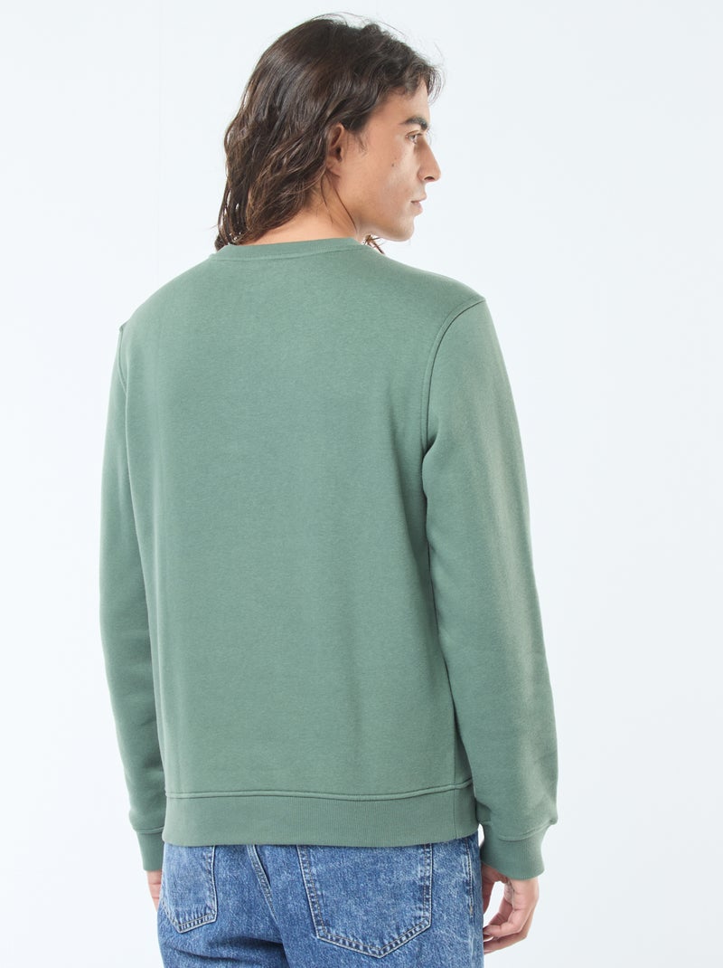 Sweat uni à col rond en molleton gratté Vert - Kiabi