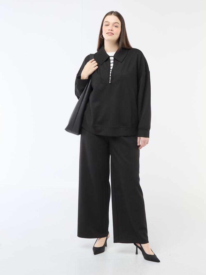 Sweat uni avec col camionneur zippé Noir - Kiabi