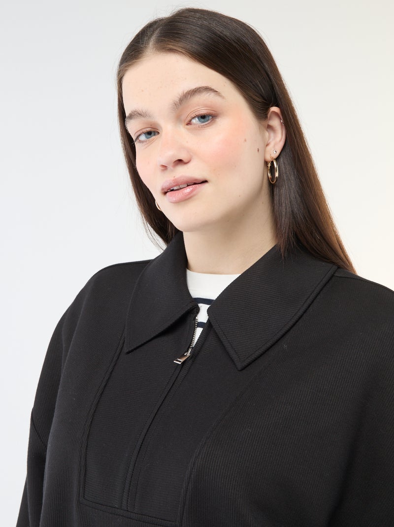 Sweat uni avec col camionneur zippé Noir - Kiabi