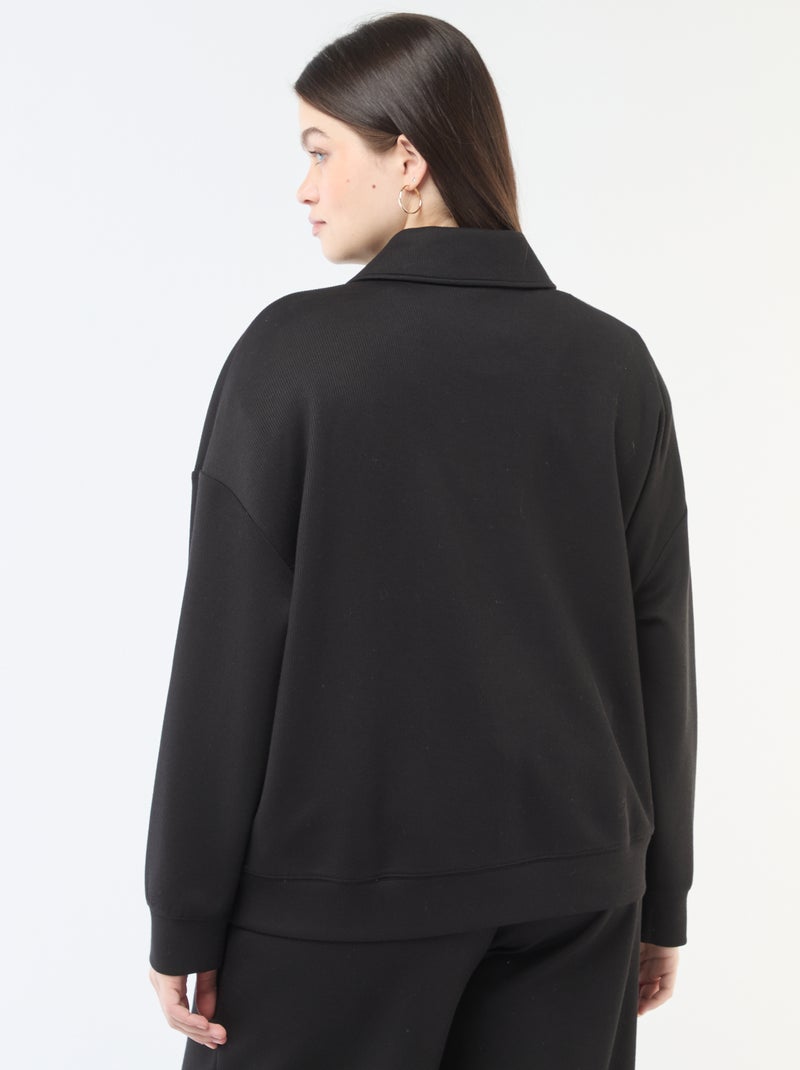 Sweat uni avec col camionneur zippé Noir - Kiabi