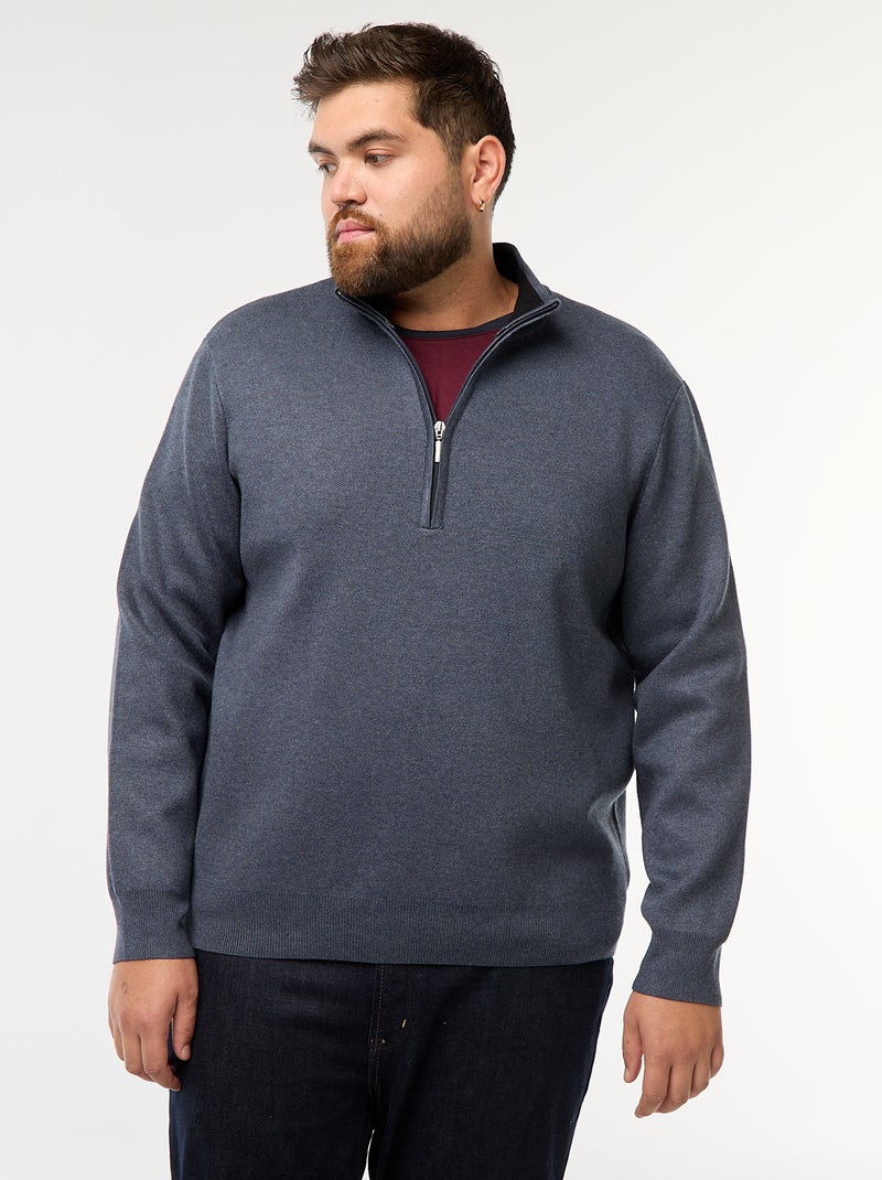 Sweat uni avec col montant zippé façon camionneur Bleu - Kiabi