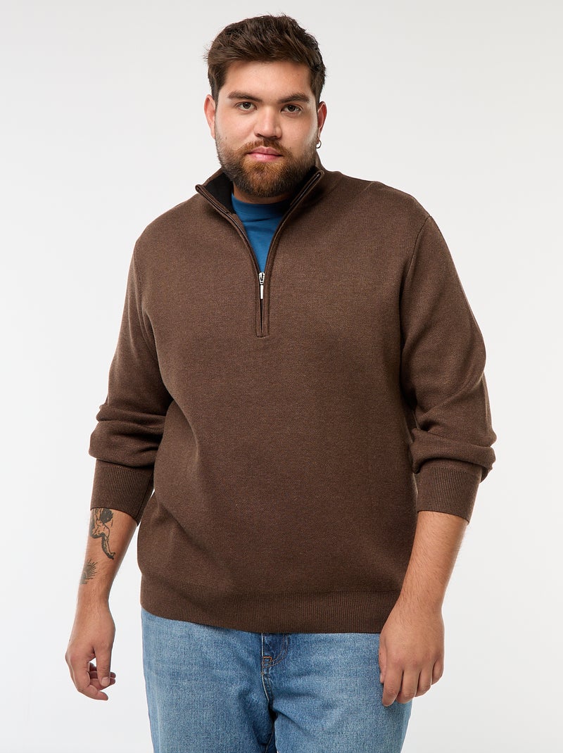 Sweat uni avec col montant zippé façon camionneur Marron - Kiabi