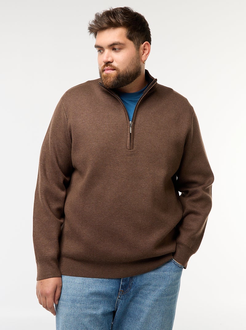 Sweat uni avec col montant zippé façon camionneur Marron - Kiabi