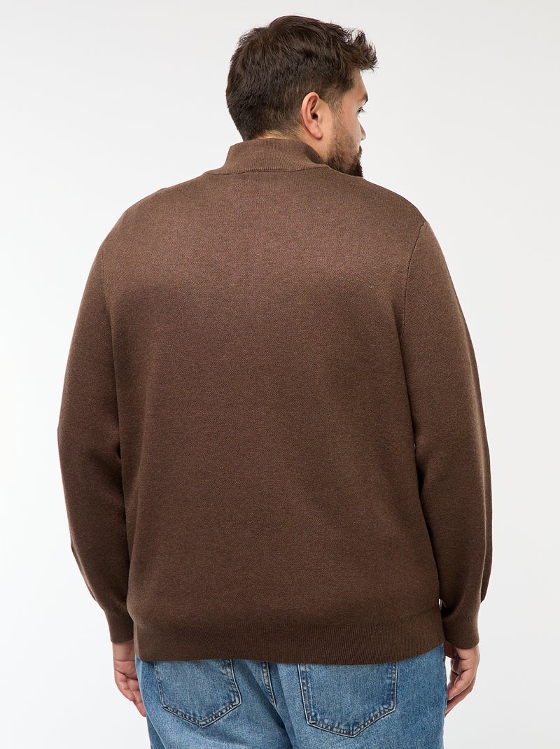 Sweat uni avec col montant zippé façon camionneur Marron - Kiabi