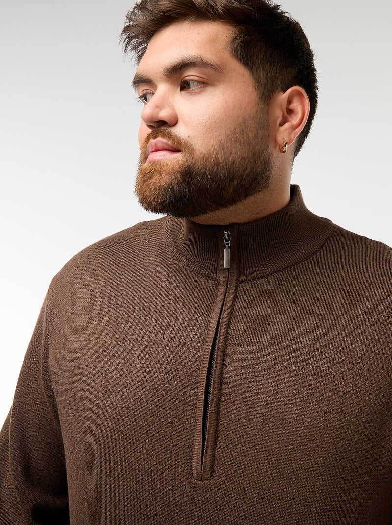 Sweat uni avec col montant zippé façon camionneur Marron - Kiabi