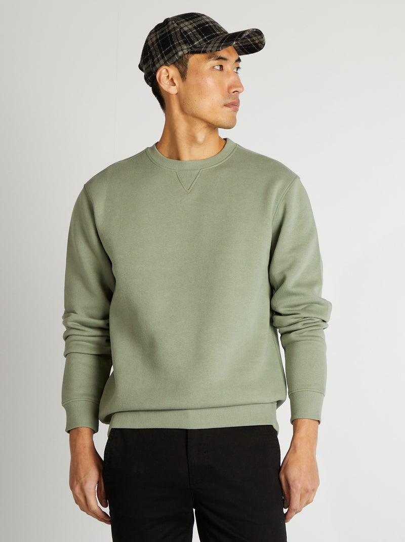 Sweat uni col rond Vert - Kiabi