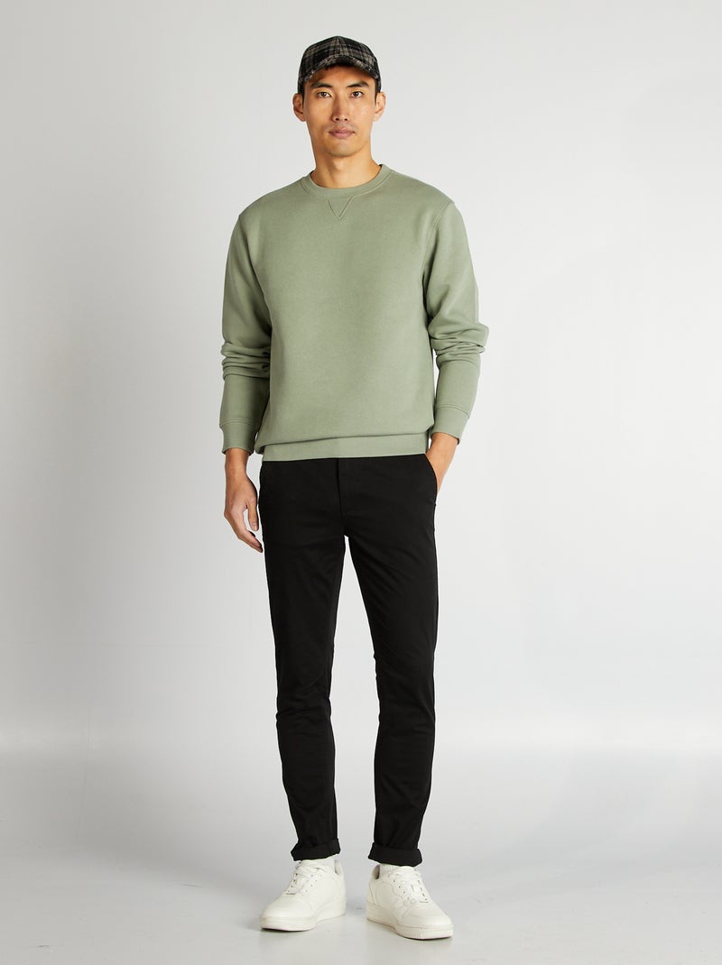 Sweat uni col rond Vert - Kiabi