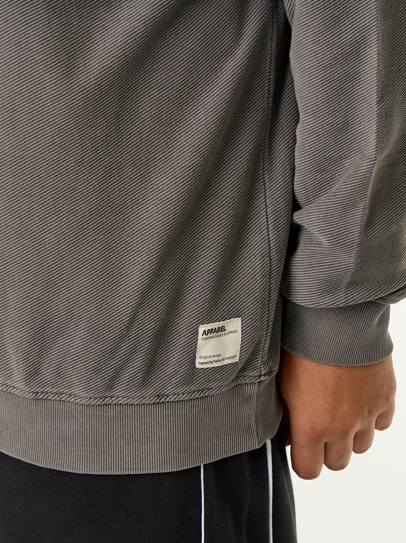 Sweat uni en maille côtelée Gris - Kiabi