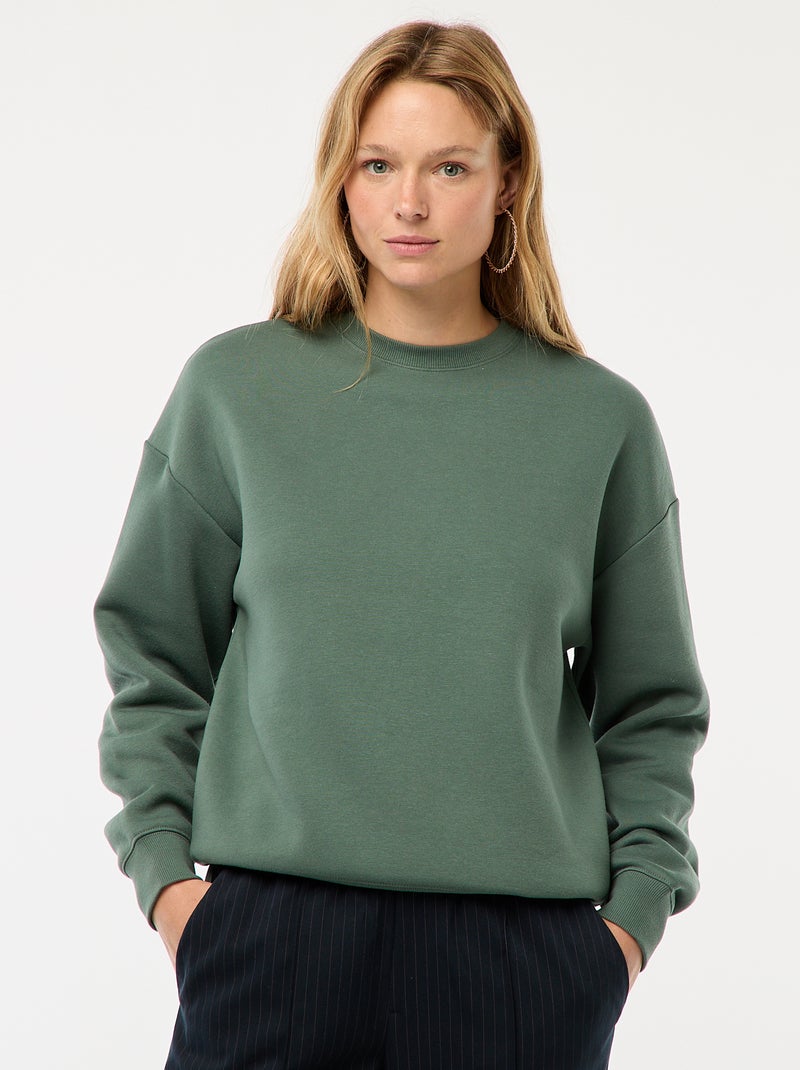 Sweat uni en molleton chaud Vert - Kiabi