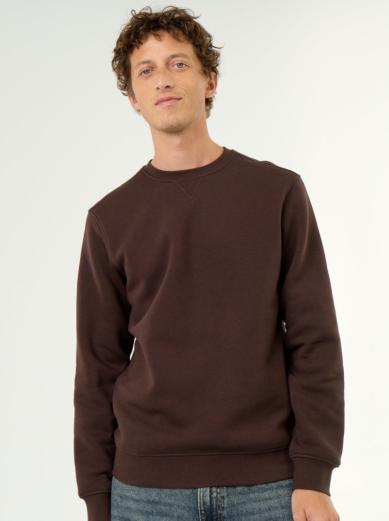 Sweat uni en molleton gratté Marron - Kiabi
