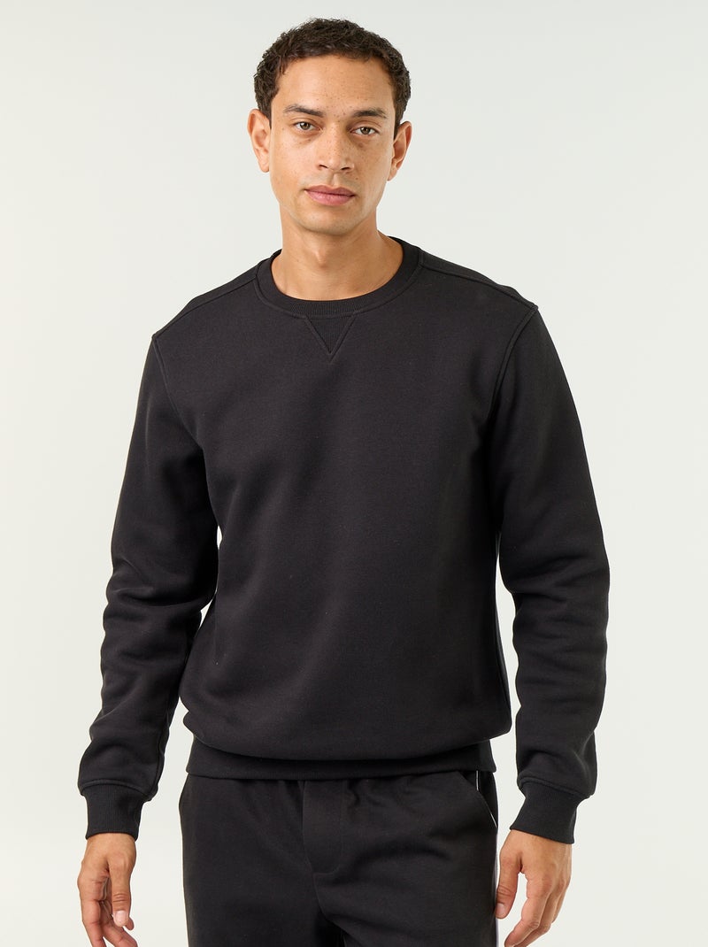 Sweat uni en molleton gratté Noir - Kiabi