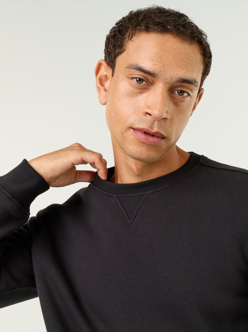 Sweat uni en molleton gratté Noir - Kiabi