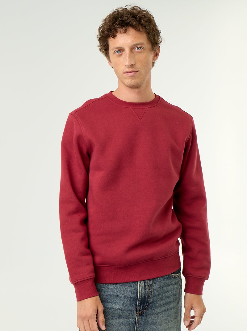 Sweat uni en molleton gratté Rouge - Kiabi