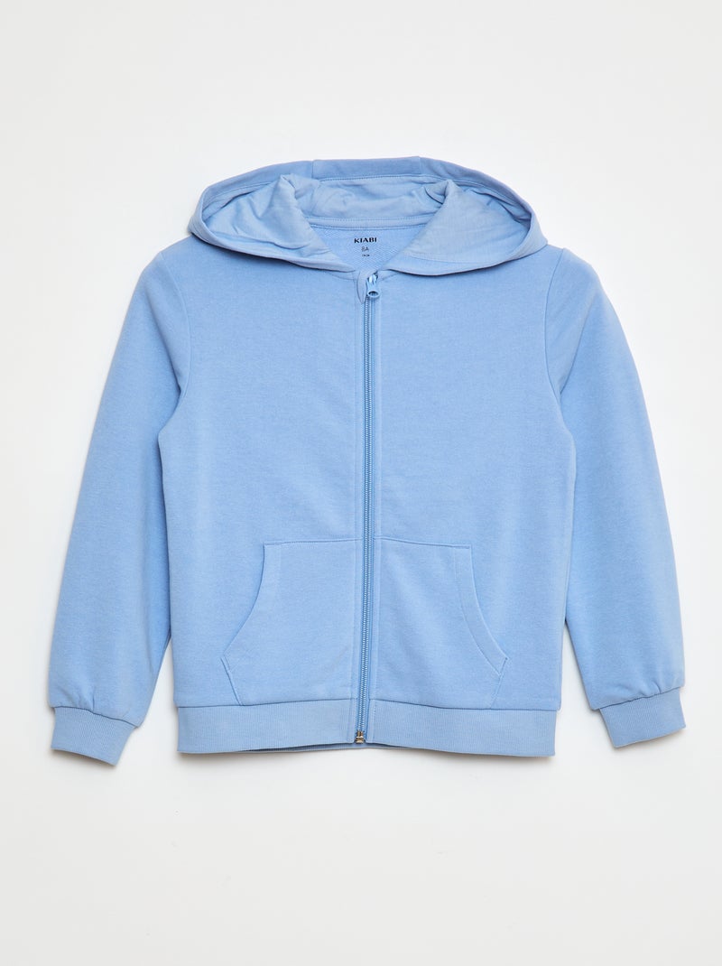 Sweat uni zippé à capuche Bleu - Kiabi