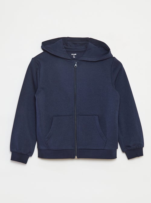 Sweat uni zippé à capuche - Kiabi