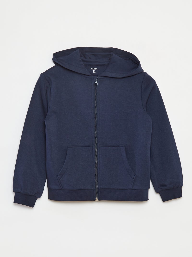 Sweat uni zippé à capuche Bleu - Kiabi