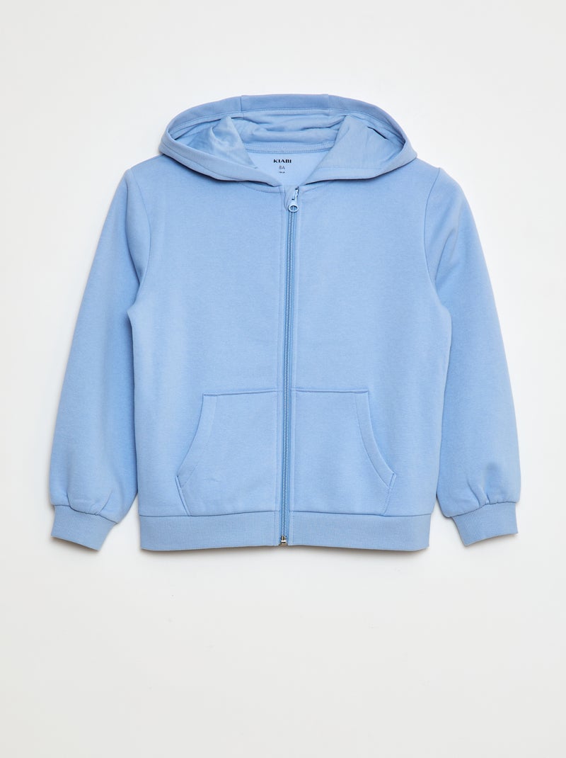 Sweat uni zippé à capuche Bleu - Kiabi