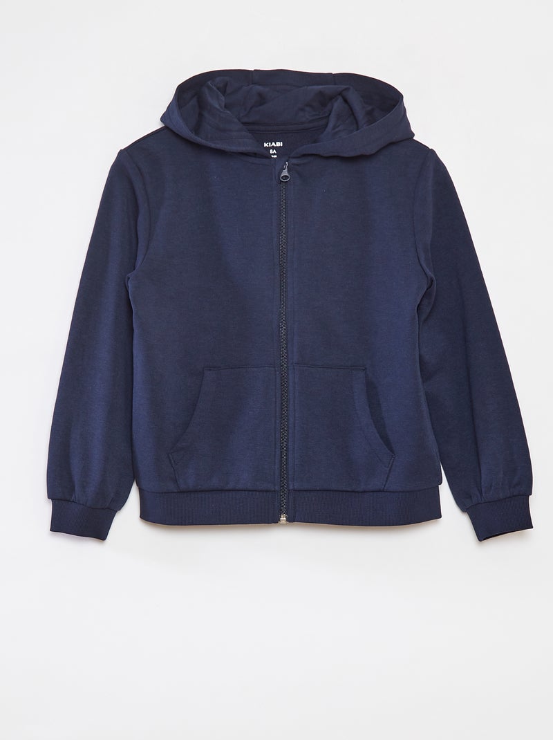 Sweat uni zippé à capuche Bleu marine - Kiabi