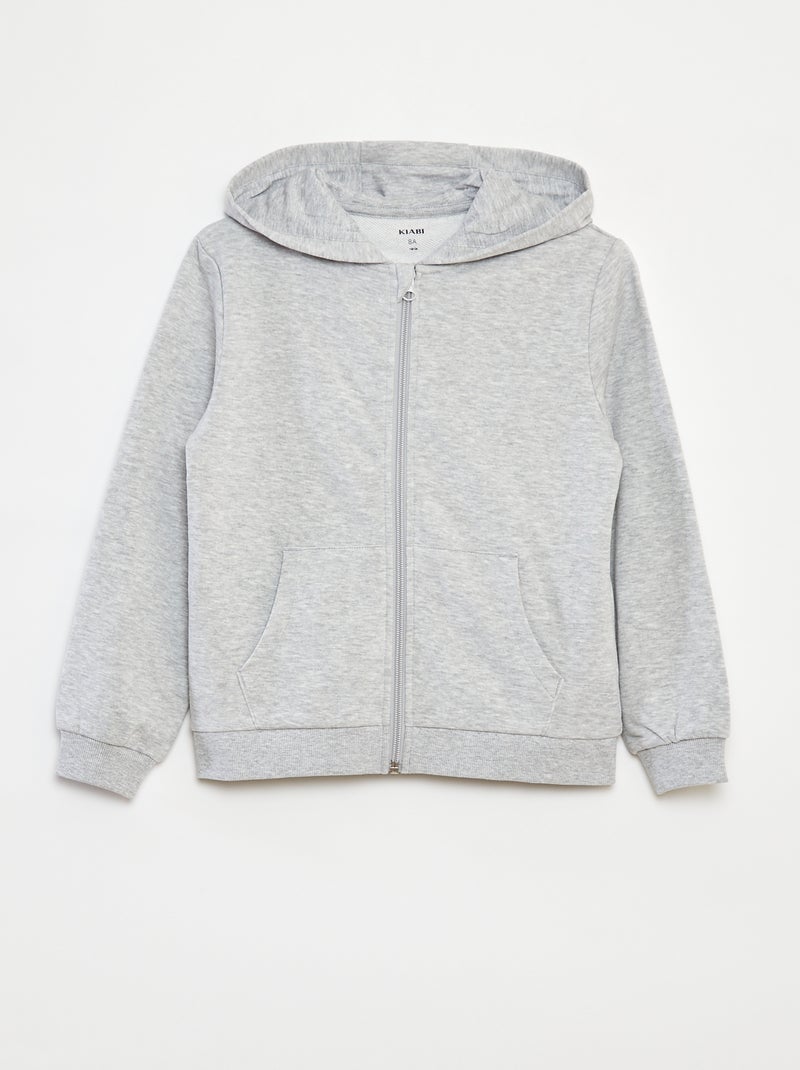 Sweat uni zippé à capuche Gris - Kiabi