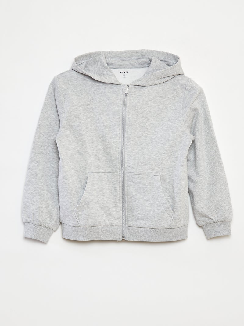 Sweat uni zippé à capuche Gris - Kiabi