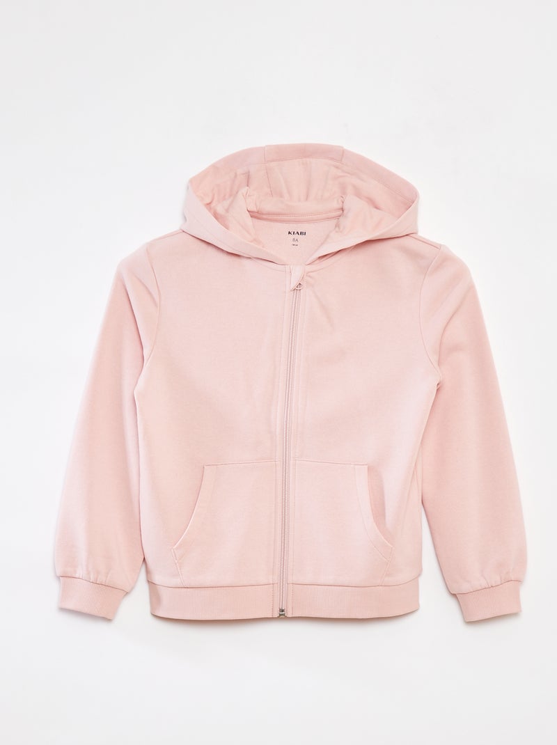Sweat uni zippé à capuche Rose - Kiabi