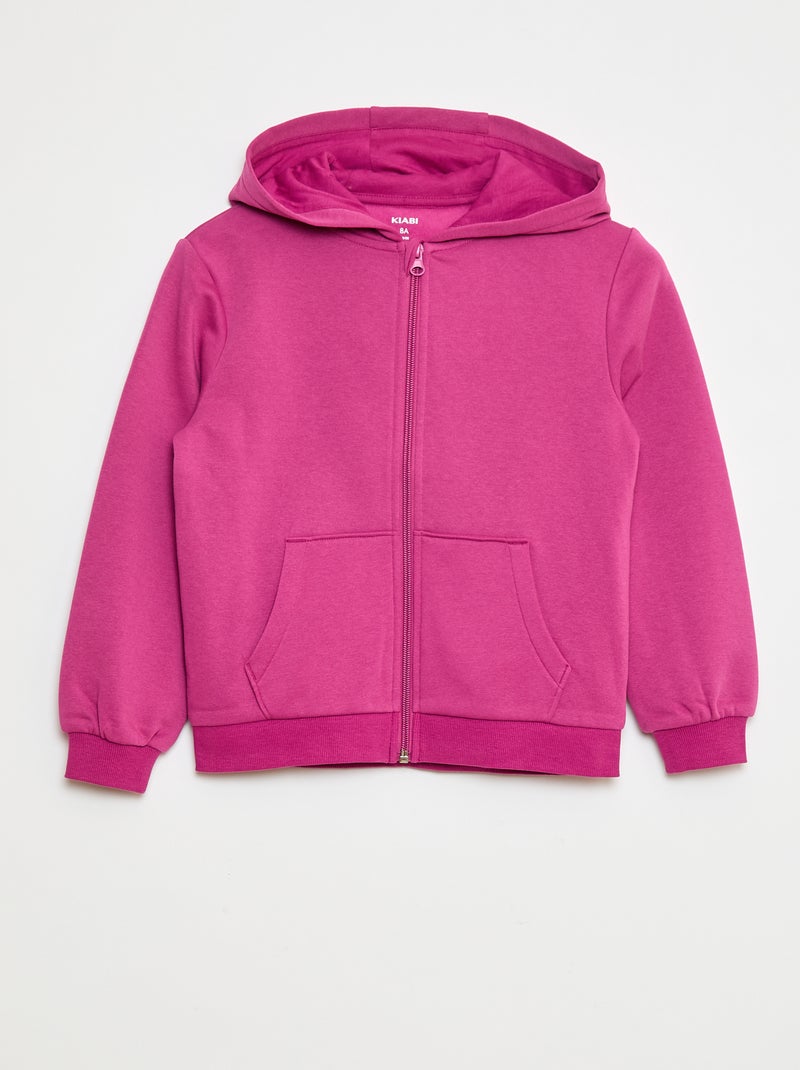 Sweat uni zippé à capuche Rose - Kiabi