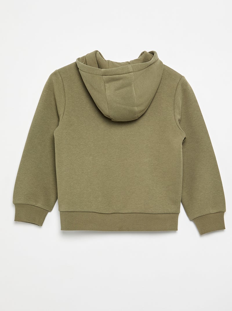 Sweat uni zippé à capuche Vert - Kiabi