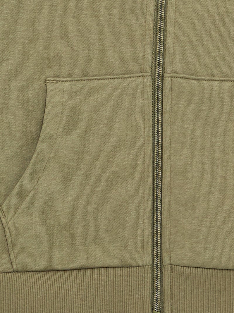 Sweat uni zippé à capuche Vert - Kiabi
