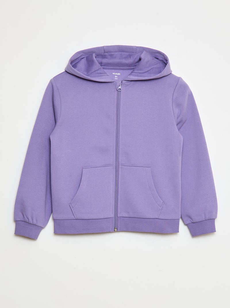 Sweat uni zippé à capuche Violet - Kiabi