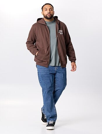 Sweat zippé à capuche avec inscriptions brodées