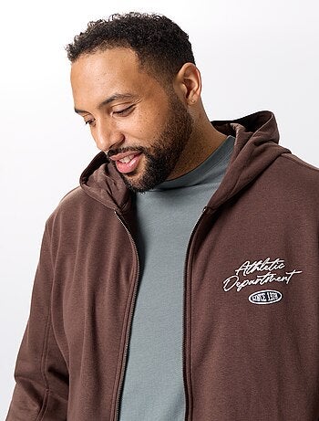 Sweat zippé à capuche avec inscriptions brodées