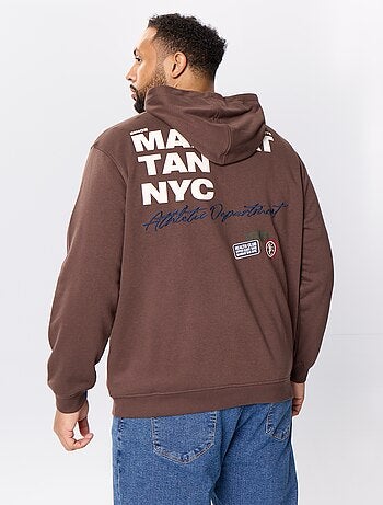 Sweat zippé à capuche avec inscriptions brodées