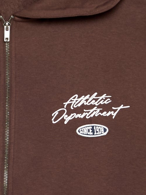 Sweat zippé à capuche avec inscriptions brodées - Kiabi