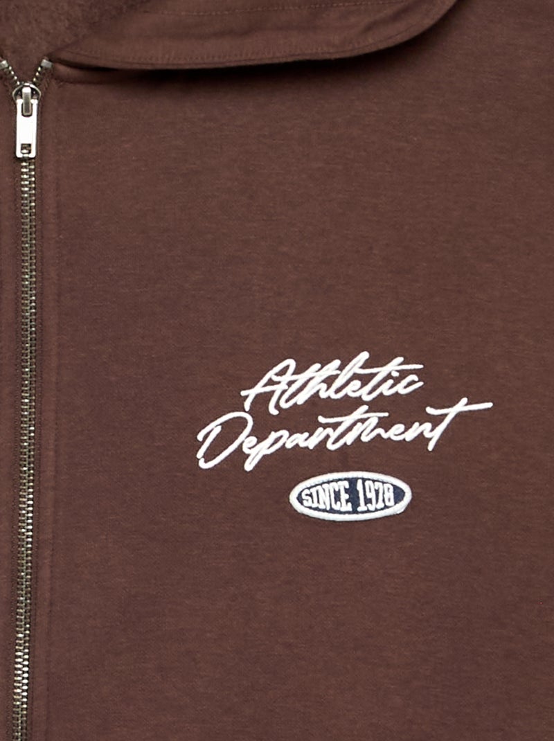 Sweat zippé à capuche avec inscriptions brodées Marron - Kiabi