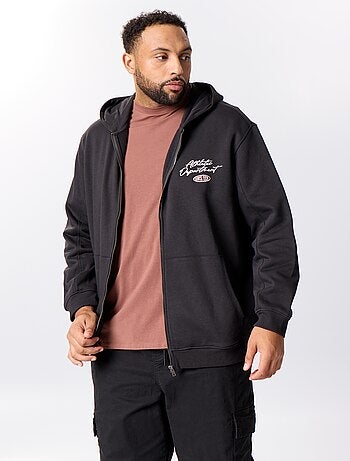 Sweat zippé à capuche avec inscriptions brodées