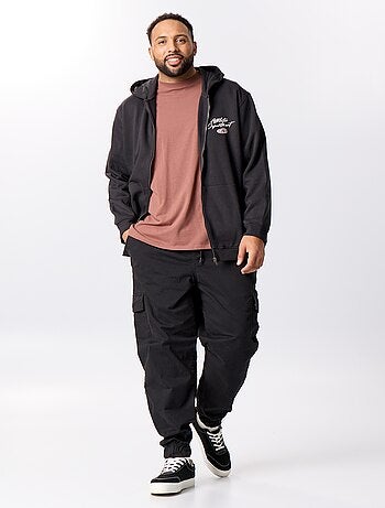 Sweat zippé à capuche avec inscriptions brodées
