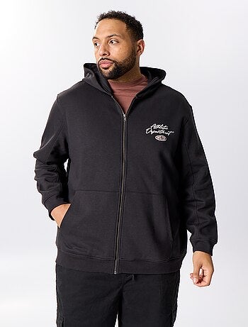 Sweat zippé à capuche avec inscriptions brodées
