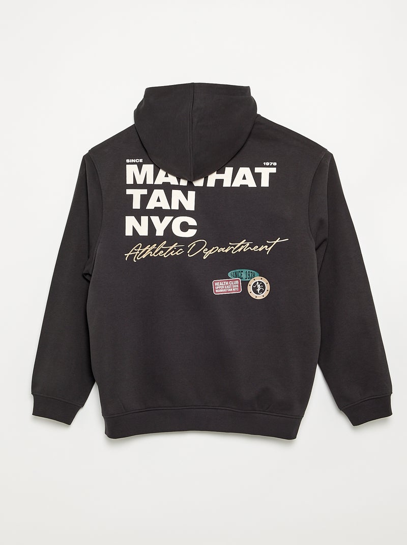 Sweat zippé à capuche avec inscriptions brodées Noir - Kiabi