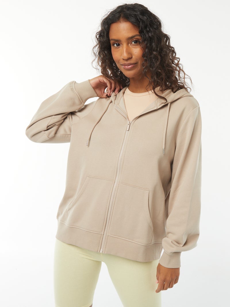 Sweat zippé à capuche basique Beige - Kiabi