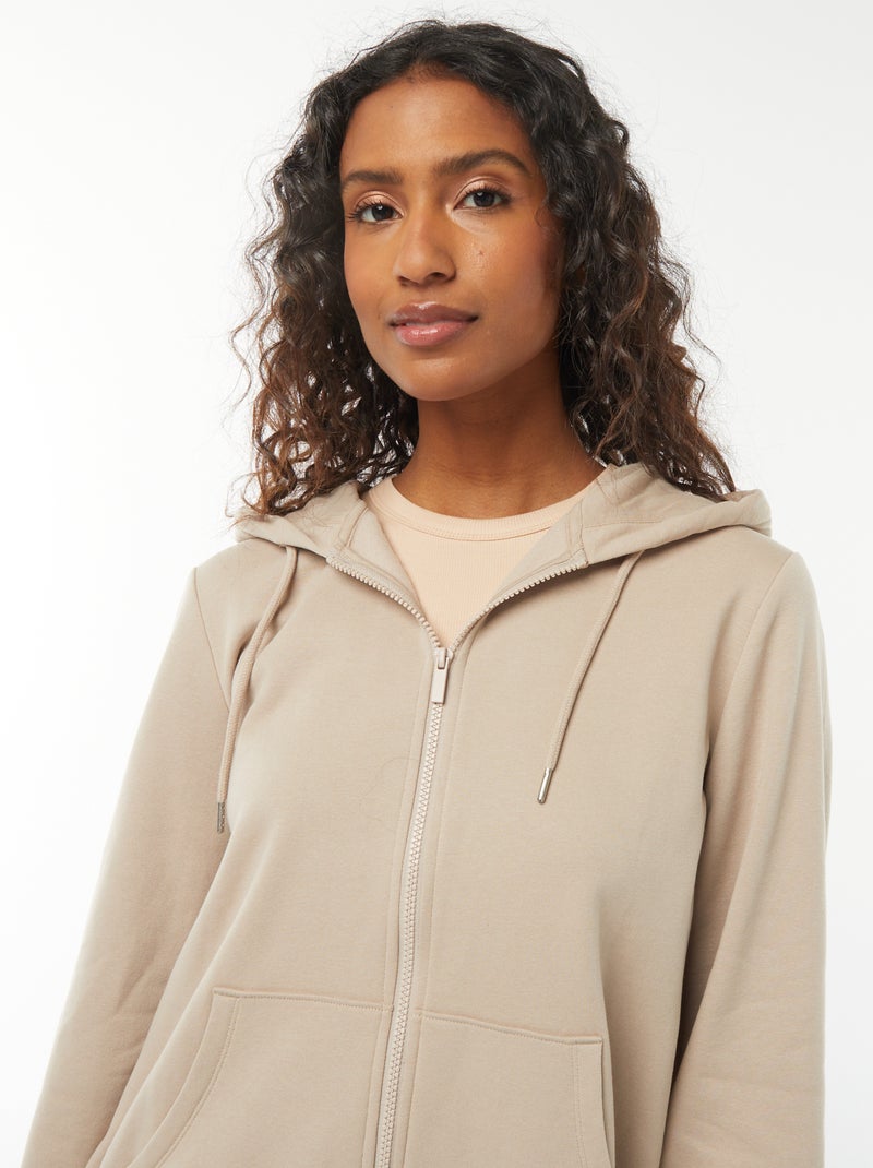 Sweat zippé à capuche basique Beige - Kiabi
