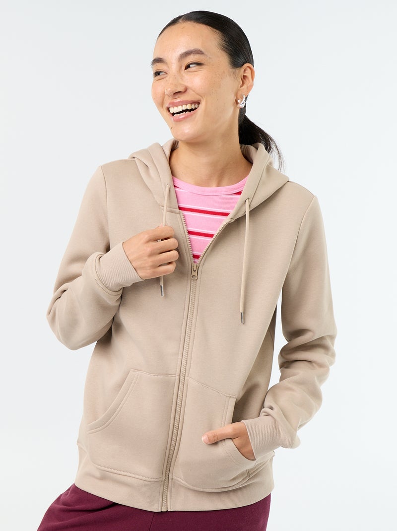 Sweat zippé à capuche basique Beige - Kiabi