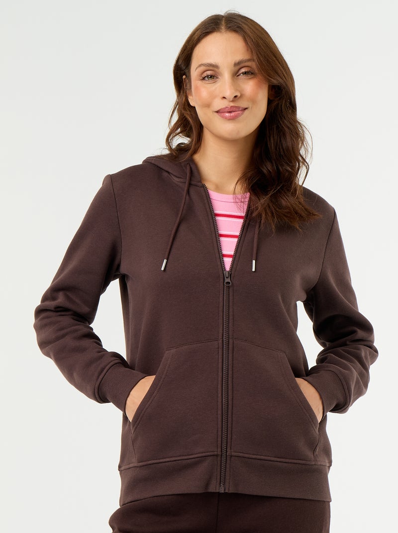 Sweat zippé à capuche basique Marron - Kiabi