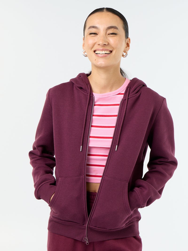 Sweat zippé à capuche basique Rose - Kiabi