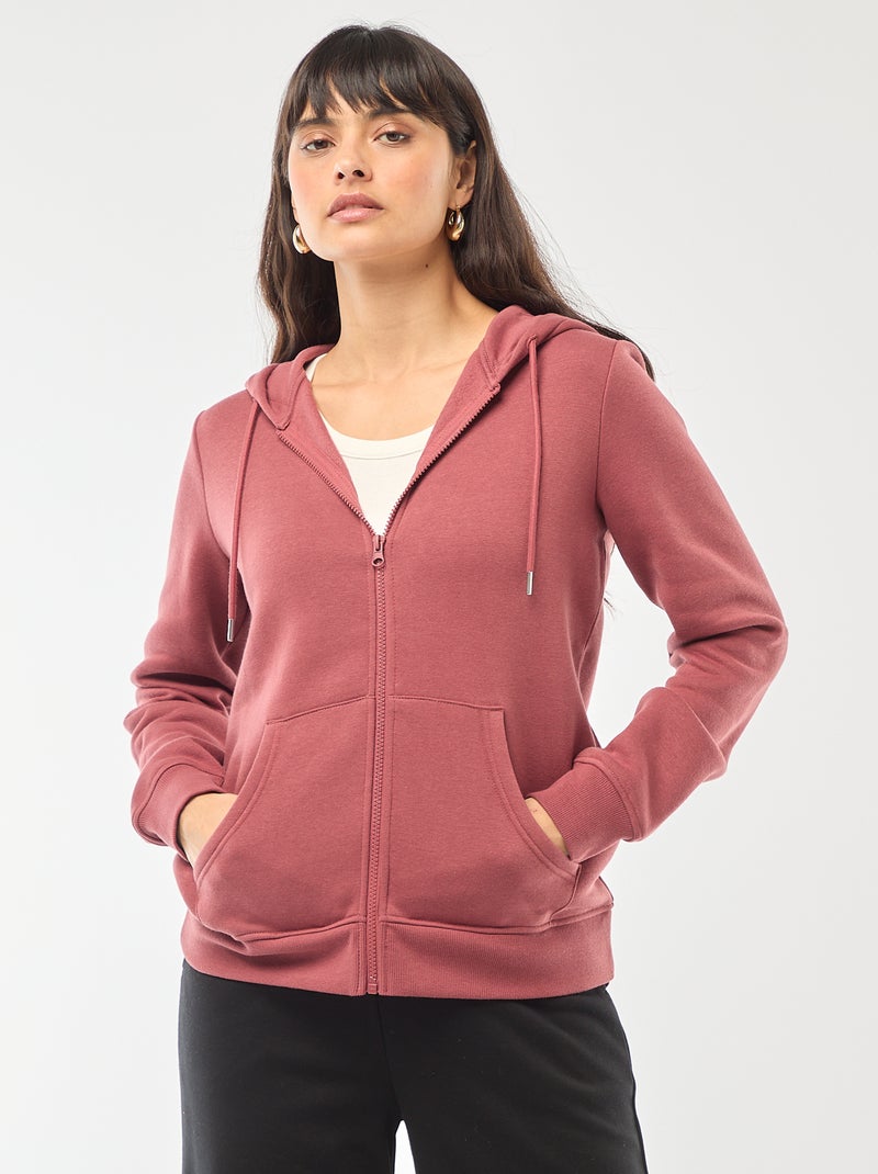 Sweat zippé à capuche basique Rouge - Kiabi