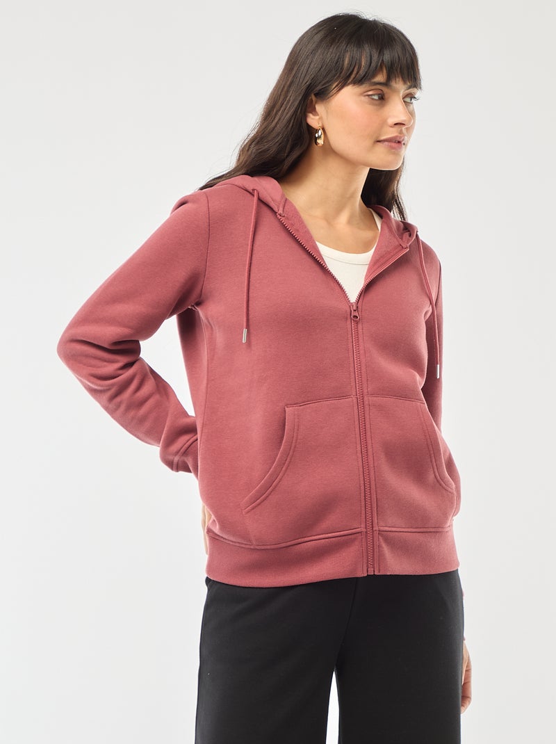 Sweat zippé à capuche basique Rouge - Kiabi