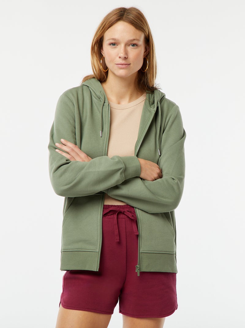 Sweat zippé à capuche basique Vert - Kiabi