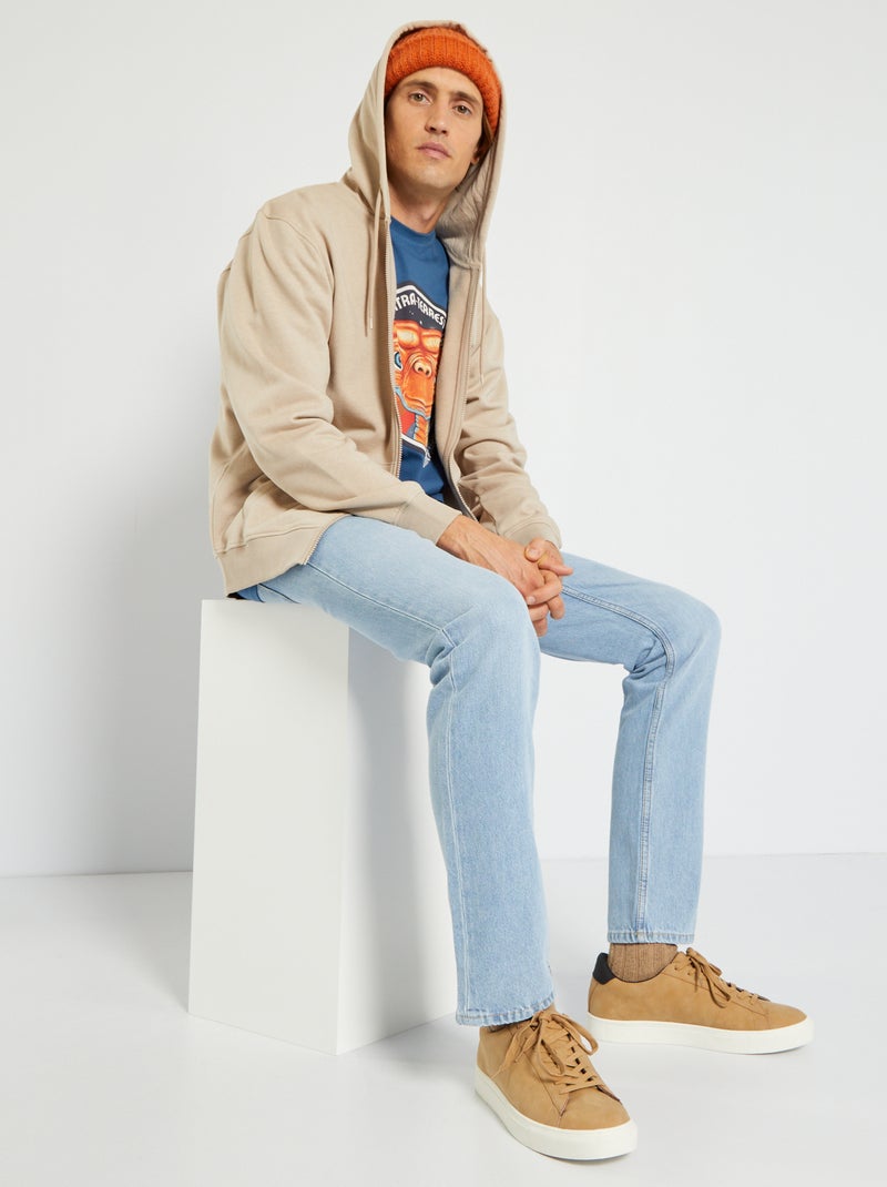 Sweat zippé à capuche beige - Kiabi
