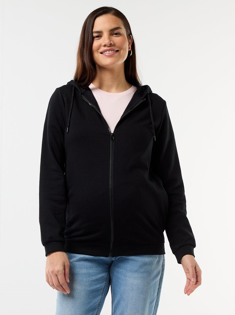 Sweat zippé à capuche d'allaitement noir - Kiabi