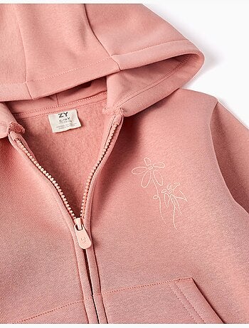 Sweat zippé à capuche en coton peigné avec imprimés floraux