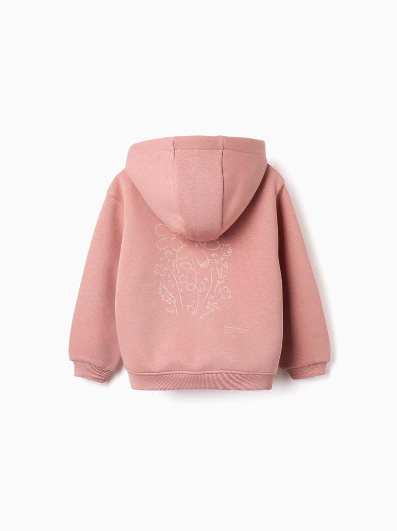 Sweat zippé à capuche en coton peigné avec imprimés floraux Rose - Kiabi